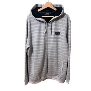 Vans Gray Striped Full Zip Hoodie Men's Casual Logo Streetwear Cotton Size XL